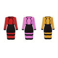 Sweater Manufacturer Elegant Professional Color Block Two-piece Set Loose Fit Open Cardigan and Dress Suits