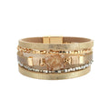 DHJ00188 Fashion Multi Layer Leather Bracelet With Stone Women Magnetic Buckle Bracelet