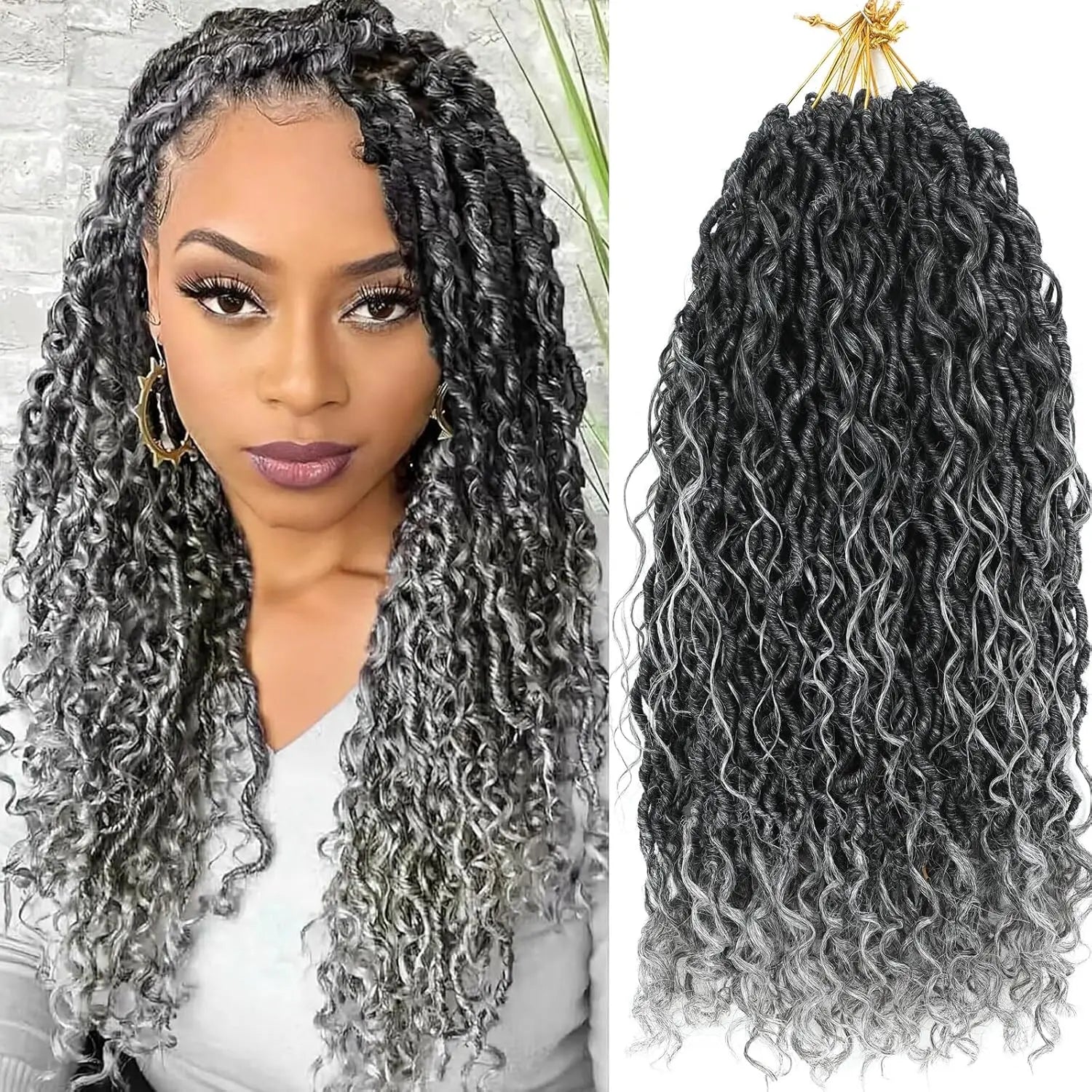 18 Inch 24 Strands Bohemian Crochet Hair Wavy With Curly Ends Synthetic Crochet Faux Locs Hair River Locs Goddess Locs Hair