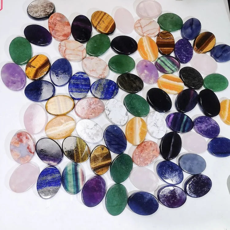 Polished Healing Gemstone Worry Stone Oval Shaped Crystals Flat Smooth Palm Stone