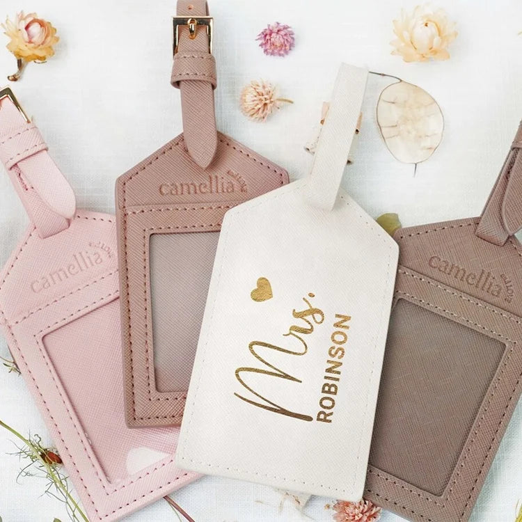 Fashion Travel Tag Bride Wedding Party Favors Gift Custom Saffiano Pattern Bridesmaid Personalized Pu Leather Luggage Tag