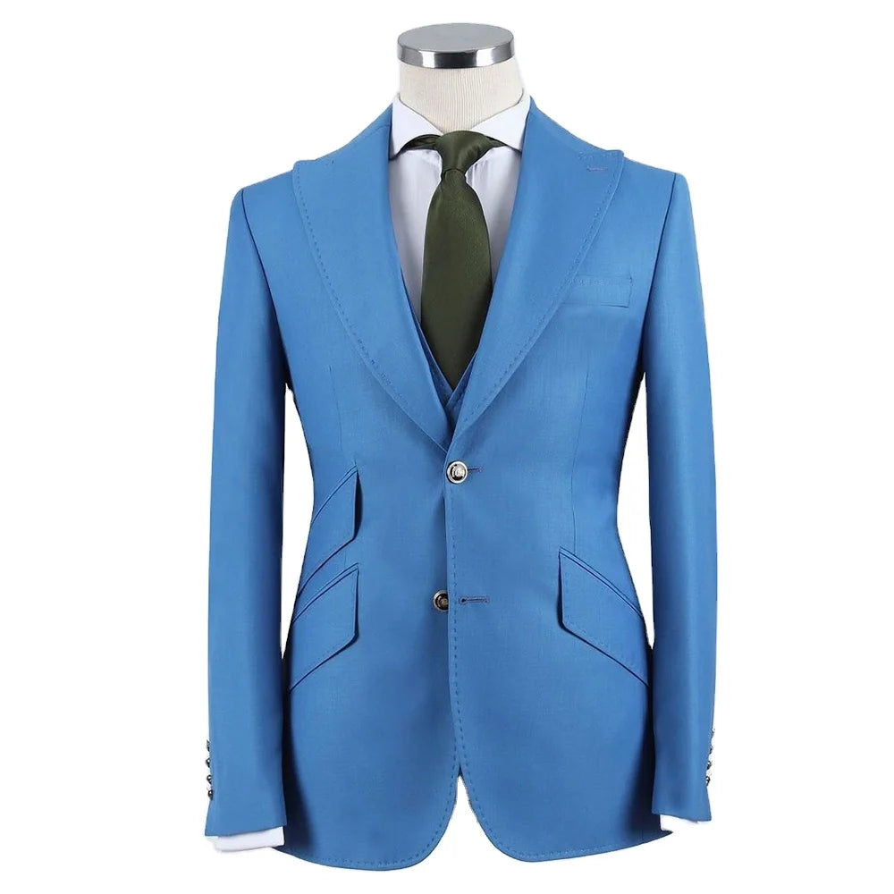 New Design Men Suits Two Buttons Peaked Lapel Spring Tuxedos Smart Casual Wedding Groomsmen Party Prom Business Show Wear Jacket