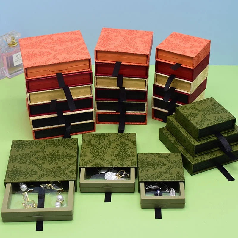 Sliding Jewelry Box with PE Display Drawer Box Jewelry for Ring Green Jewelry Box Wholesales