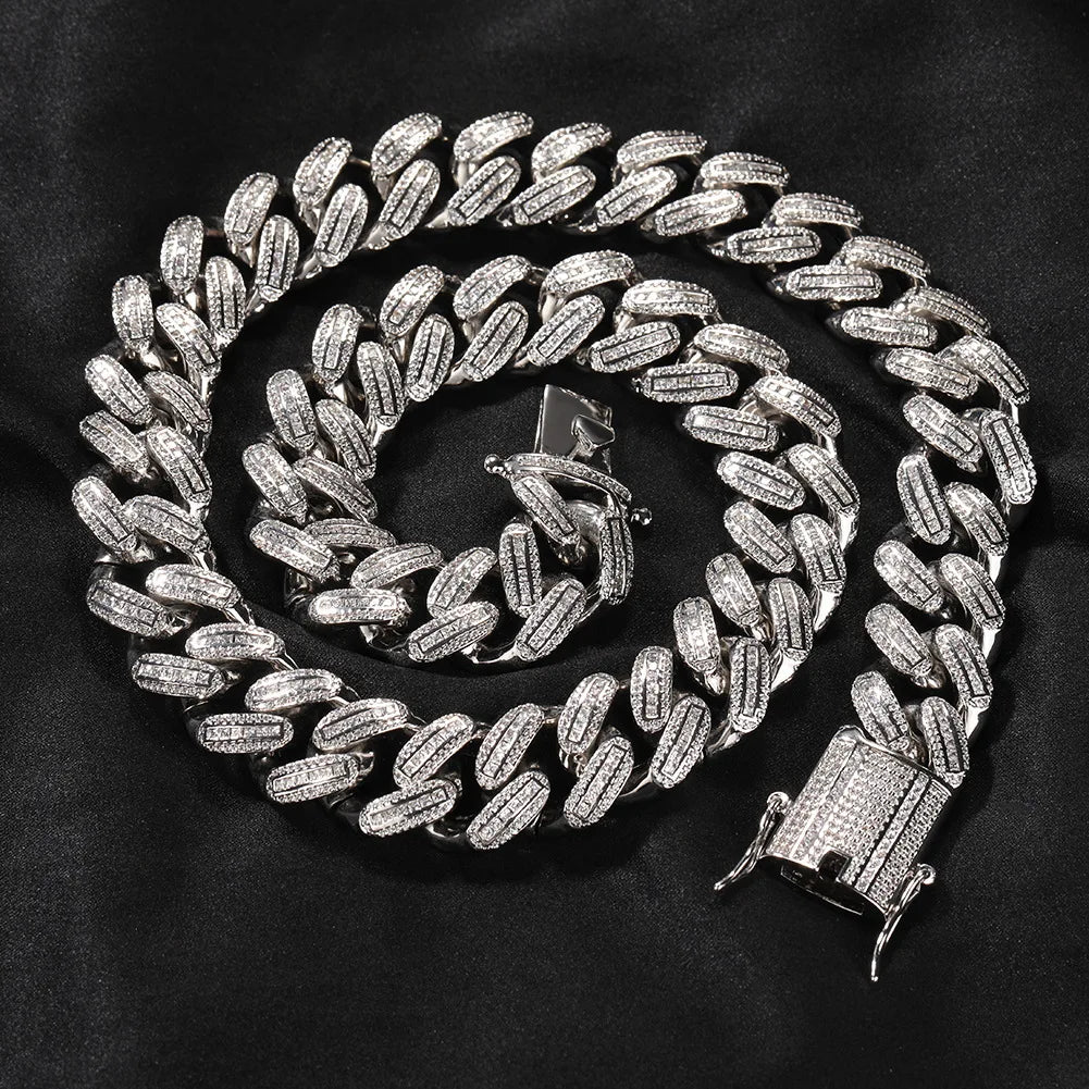 Europe and America Hiphop Rock Rapper Jewelry 18mm Thick Gold Iced Out Cz  Baguette Chain Party Figure Choker Necklaces Chain