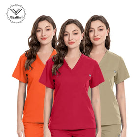 Customized Material Custom Colors Stretchy Medical Nursing Scrub Uniforms Set V-Neck Jogger Factory Wholesale