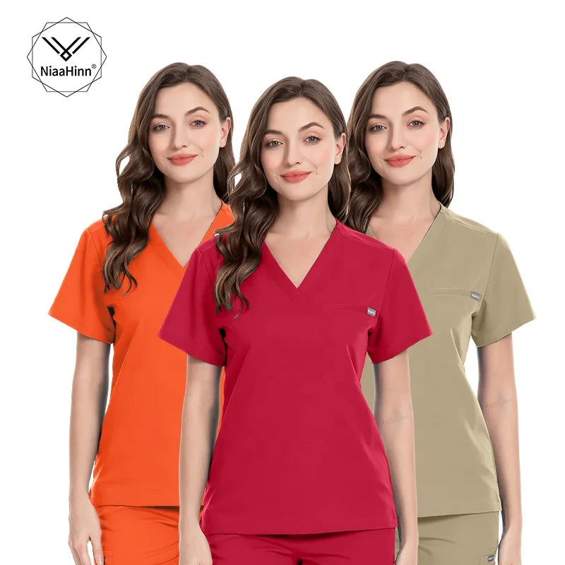 Customized Material Custom Colors Stretchy Medical Nursing Scrub Uniforms Set V-Neck Jogger Factory Wholesale