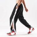 2024 Men's Casual Street Hip Hop Sweatpants Full Length Black Stripe Split Mid Waist Panel Jogger Basketball Pants Featuring