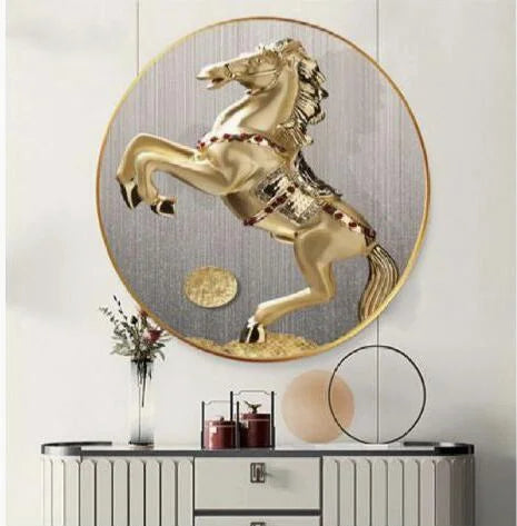 60*60CM Custom Luxurious Round Modern Home Decoration Animal Horse Diamond Crystal Porcelain Painting