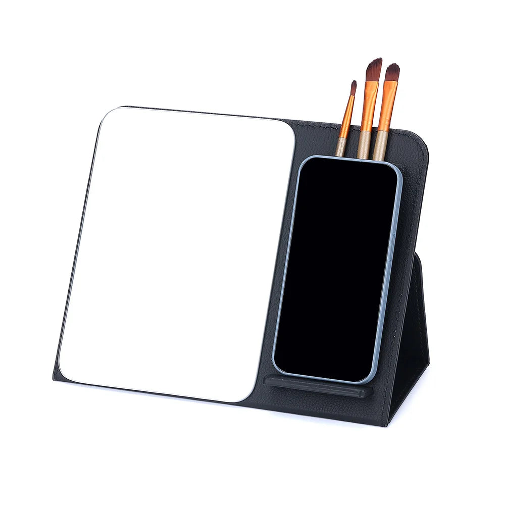 Pofeis Manufacturer Handmade Craft Supplies Pu Leather Gift Standing Mirror With Storage Jewelry Organizer