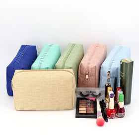 Logo Customized Linen Pouch Cosmetic Zip Bag Hot Sale Ziplock Pouch Natural Style Makeup Bags with Printing