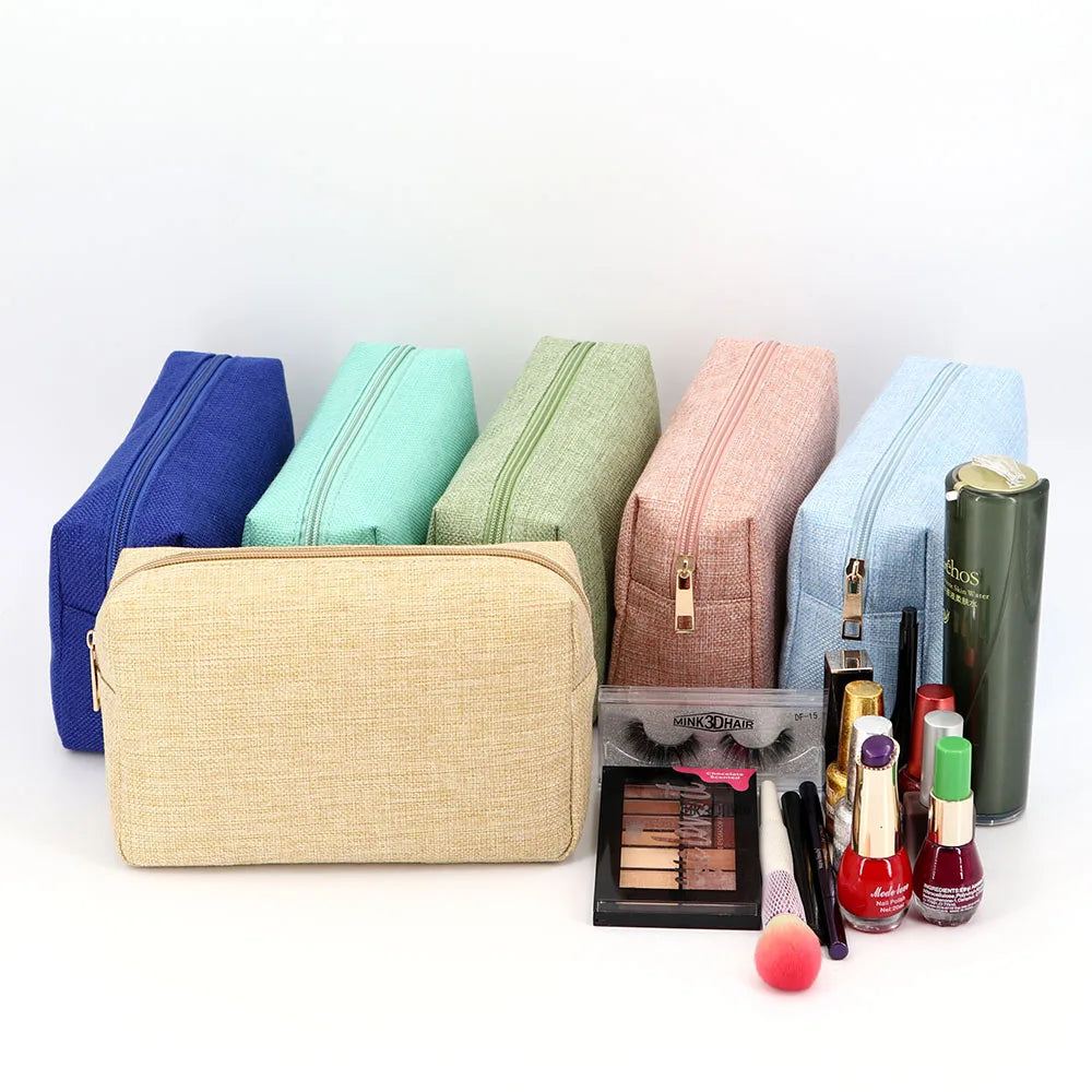 Logo Customized Linen Pouch Cosmetic Zip Bag Hot Sale Ziplock Pouch Natural Style Makeup Bags with Printing