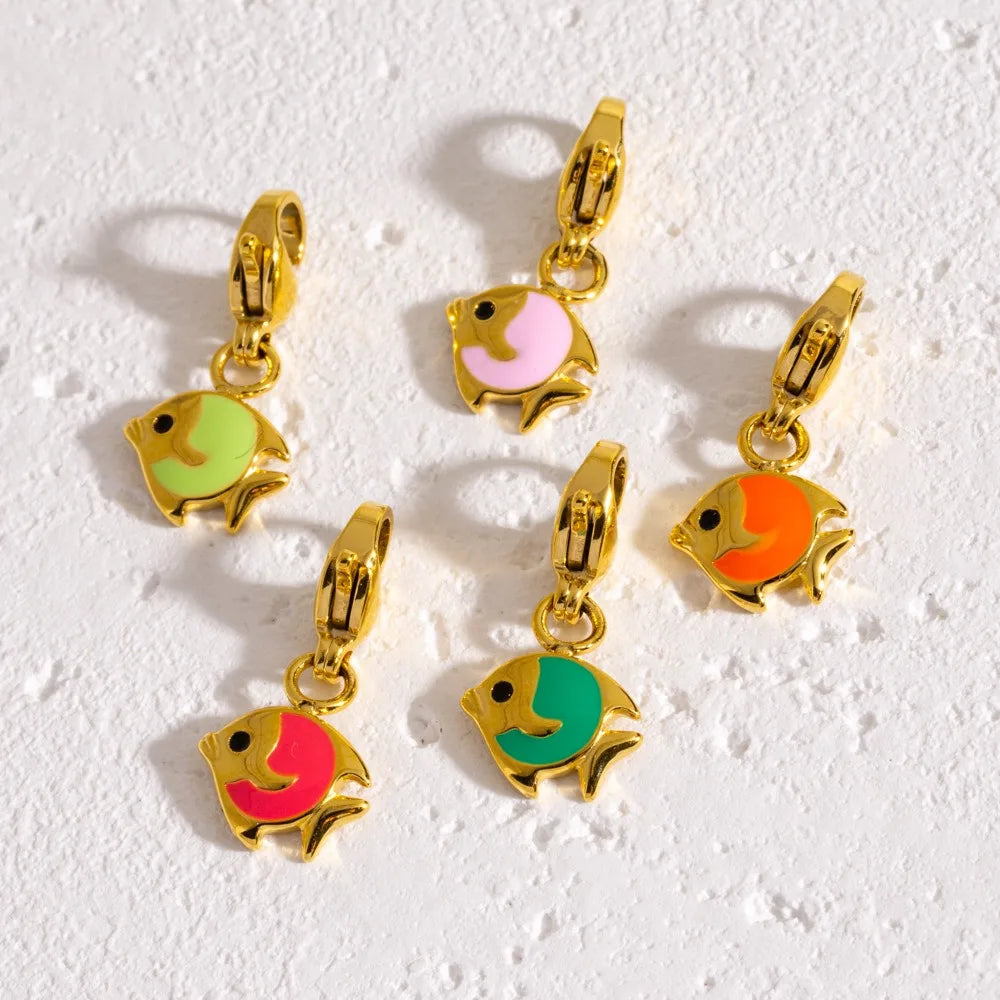 Stainless Steel Fish Pendant Enamel Tropical Fish Charms 18K Gold Plated Pendant with Lobster Clasp DIY Charm