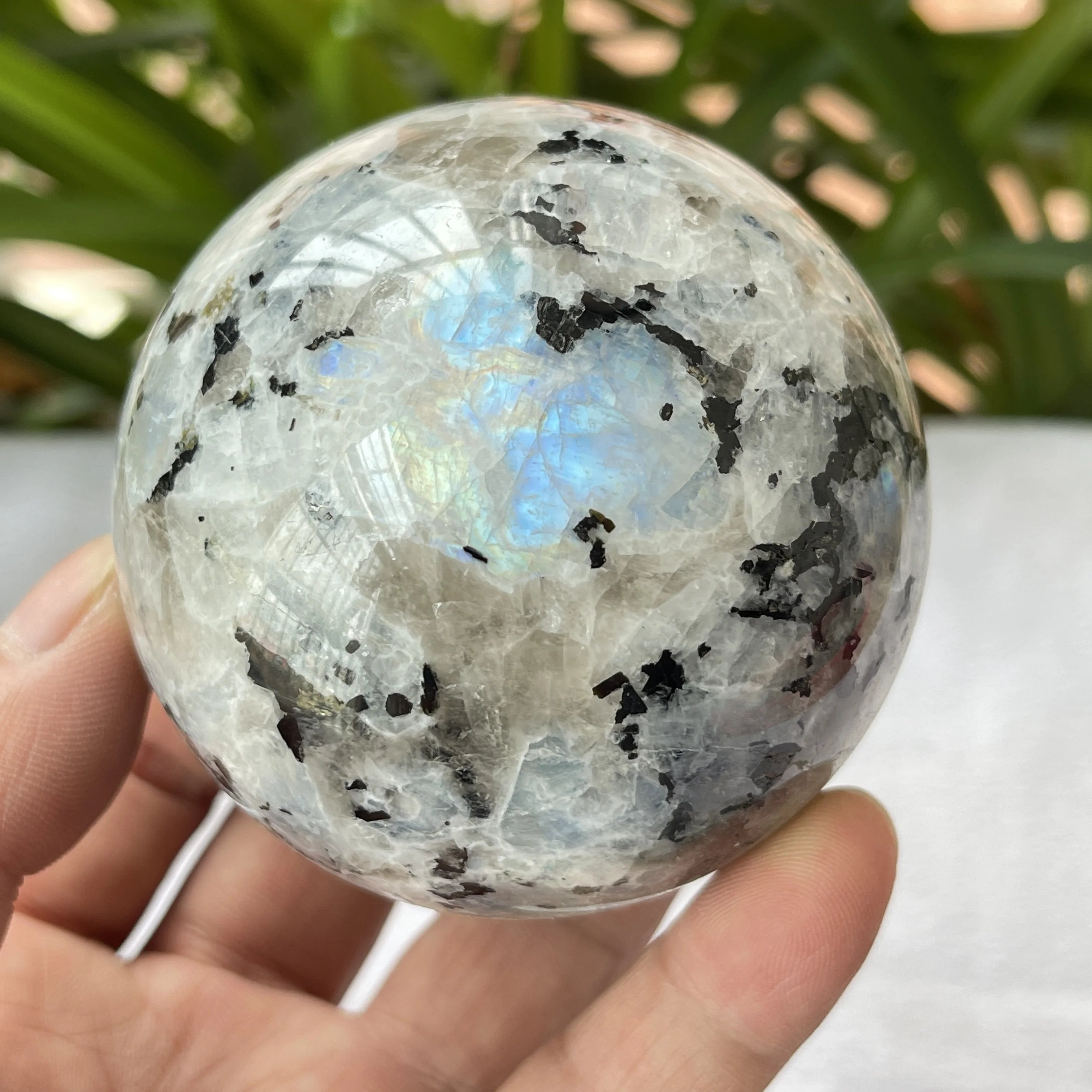 Natural Flashy Chakra Healing Crystal Ball Sphere Rainbow Moonstone Sphere Decoration