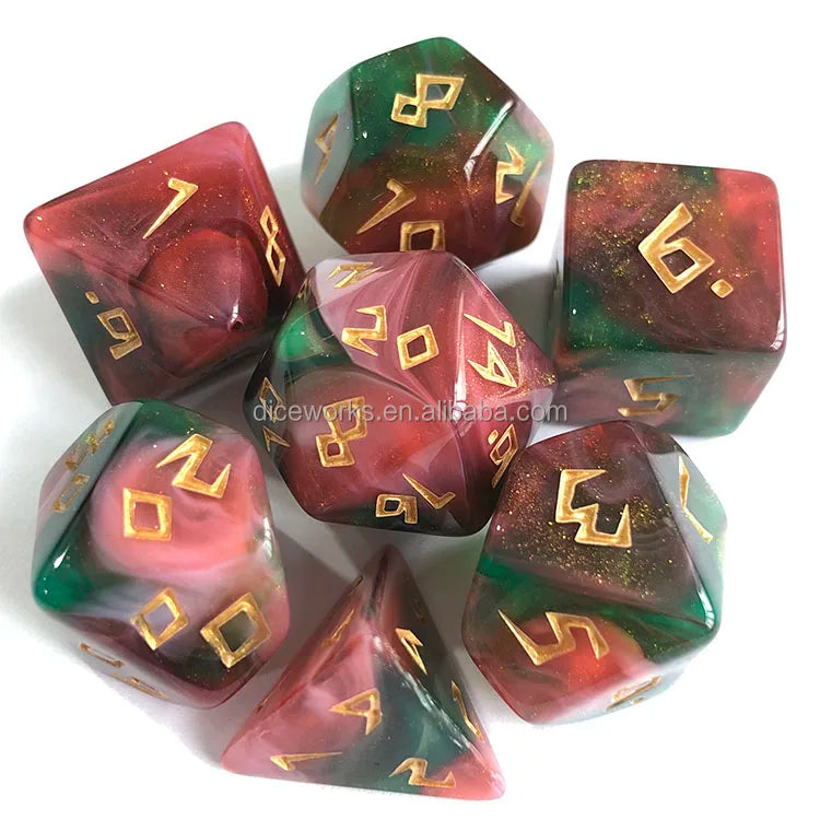 7pcs Bulk Acrylic Polyhedral D&D Dice Set 4-Color Swirl 16-22mm Board Game Accessories
