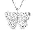 YH 925 Real Sterling Silver Hollow Butterfly Shaped Zircon Pendant Necklace for Women Wedding Bridal