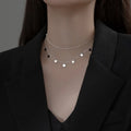 925 Sterling Silver Statement Double Layered Chain Chokers Necklaces Fashion Small Round Pendant Necklace Jewelry for Women