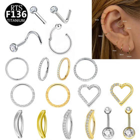 Gaby G23 Clicker 20g Nose Ring Pins Stud Belly Ring Nostril Hoop Septum Titanium Piercing Astm F136 Jewelry for Women Men