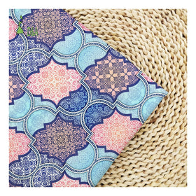 Low MOQ Ramadan Style Pink & Blue Geometric Pattern Printed 100% Soft Cotton Lightweight Fabric for Girls & Boys Shirts