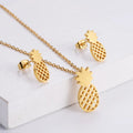Risingmoon 18K Gold Necklace 316L Stainless Steel Earrings Necklace Pineapple Jewelry Sets for Women