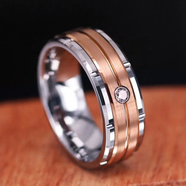 8mm Custom Logo Name Fashion Jewelry Rose Gold Diamond Design Engagement Wedding Band Tungsten Zircon Carbide Steel Ring for Men