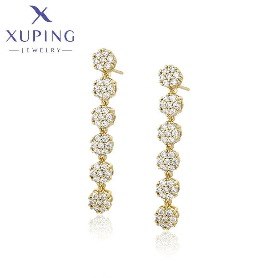 X001008473 Xuping Jewelry Wholesale Bulk 14K Gold Plated Flower Long Pendant Synthetic CZ Fashion Women Earrings