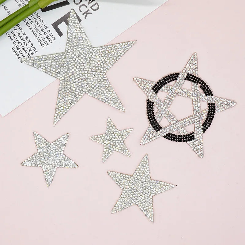 New Sticker Shiny  Rhinestone Various Size Star Patch for Clothes Bag Decoration
