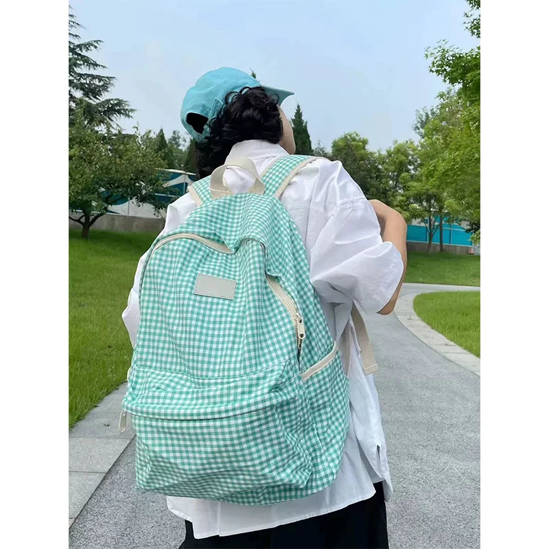 Custom Designer Simple Backpack Plaid Pattern Computer Bag Large Capacity Campus College Students Class Bag