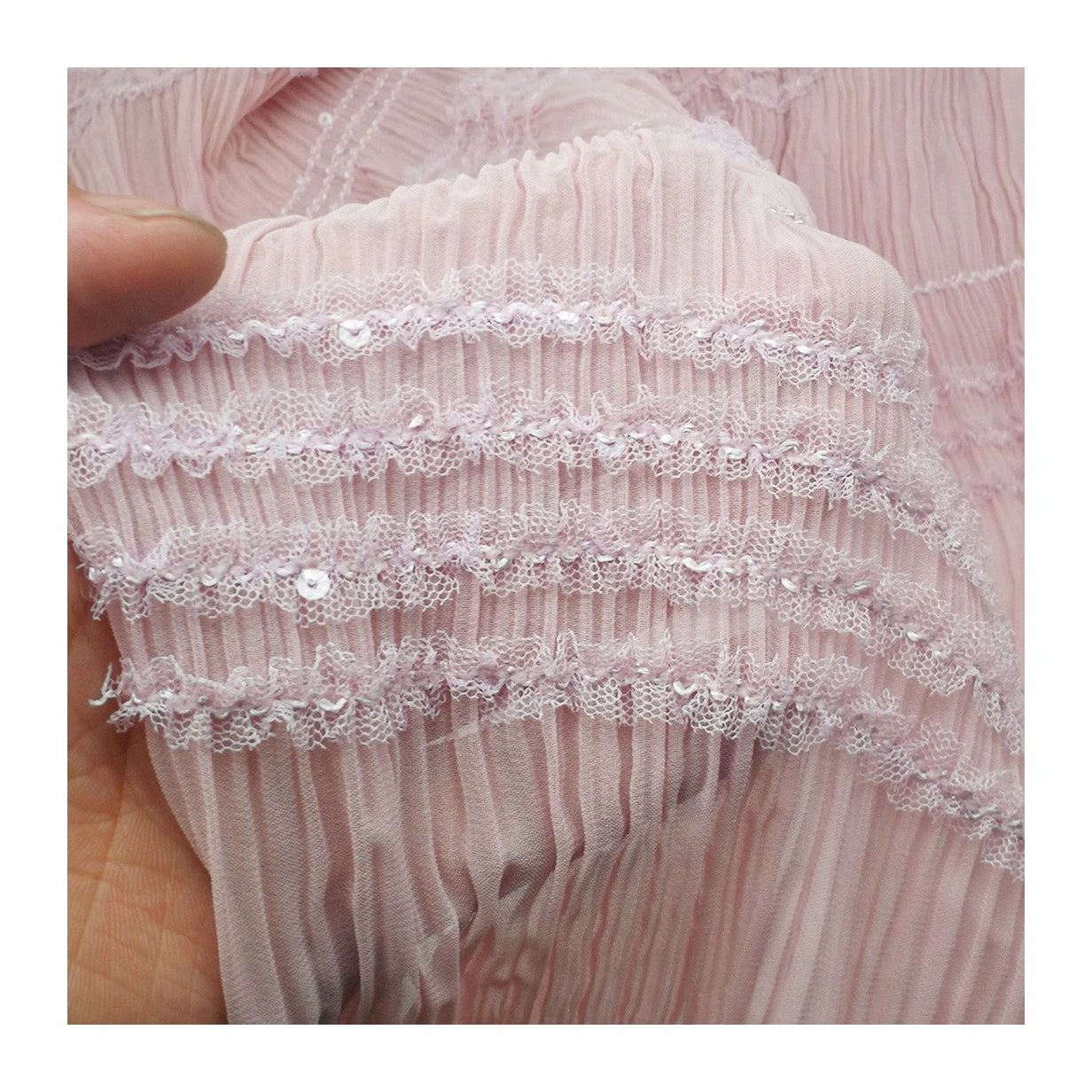 2024 New Arrival Wedding Pleated Woven Wrinkled Sequin Chiffon Embroidery Fabric for Dress