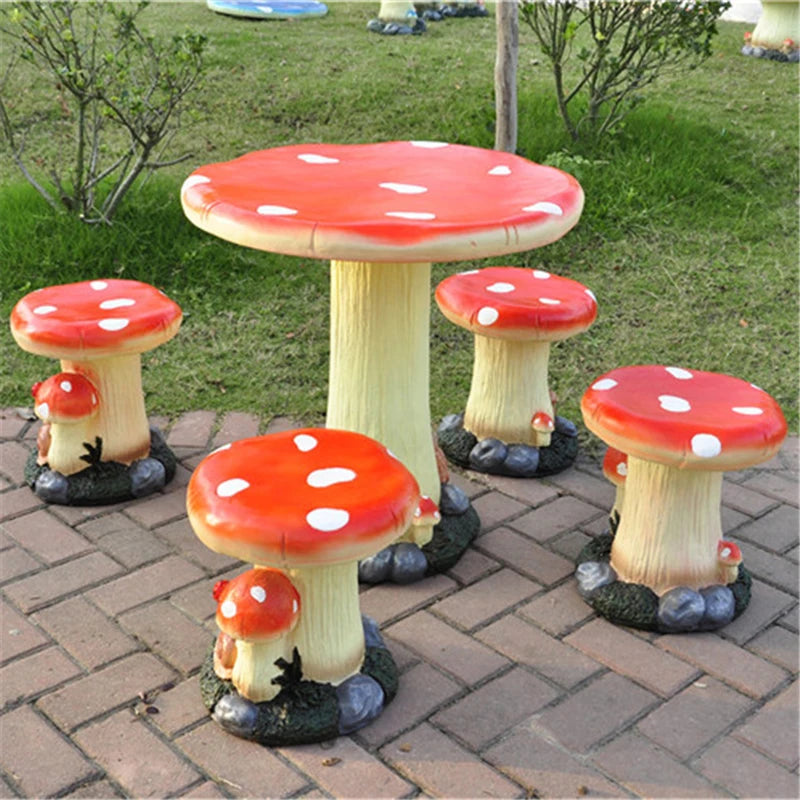 Handicraft Realistic Chrildrens Mushroom Garden Furniture Table Set for Kindergarten Decoration