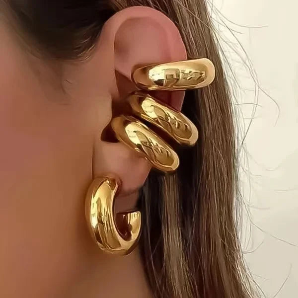 Stainless Steel Non-pierced Earrings for Women Fashion Simple Metal Ear Clip Chunky Punk Jewelry Party Accessories Gifts