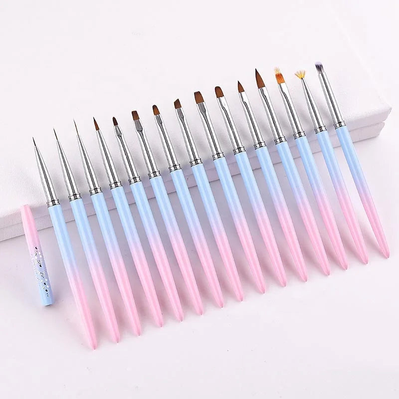 Wholesale Gradient Metal Handle Nail Pen for Acrylic Liquid Powder UV Gel Nail Art Brush Nail Painting Line Pen Manicure Tool