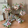 ISEVIAN Blush Pink Artificial Flower Ball Flower Row Table Runner for Arch Wedding Backdrop Decoration