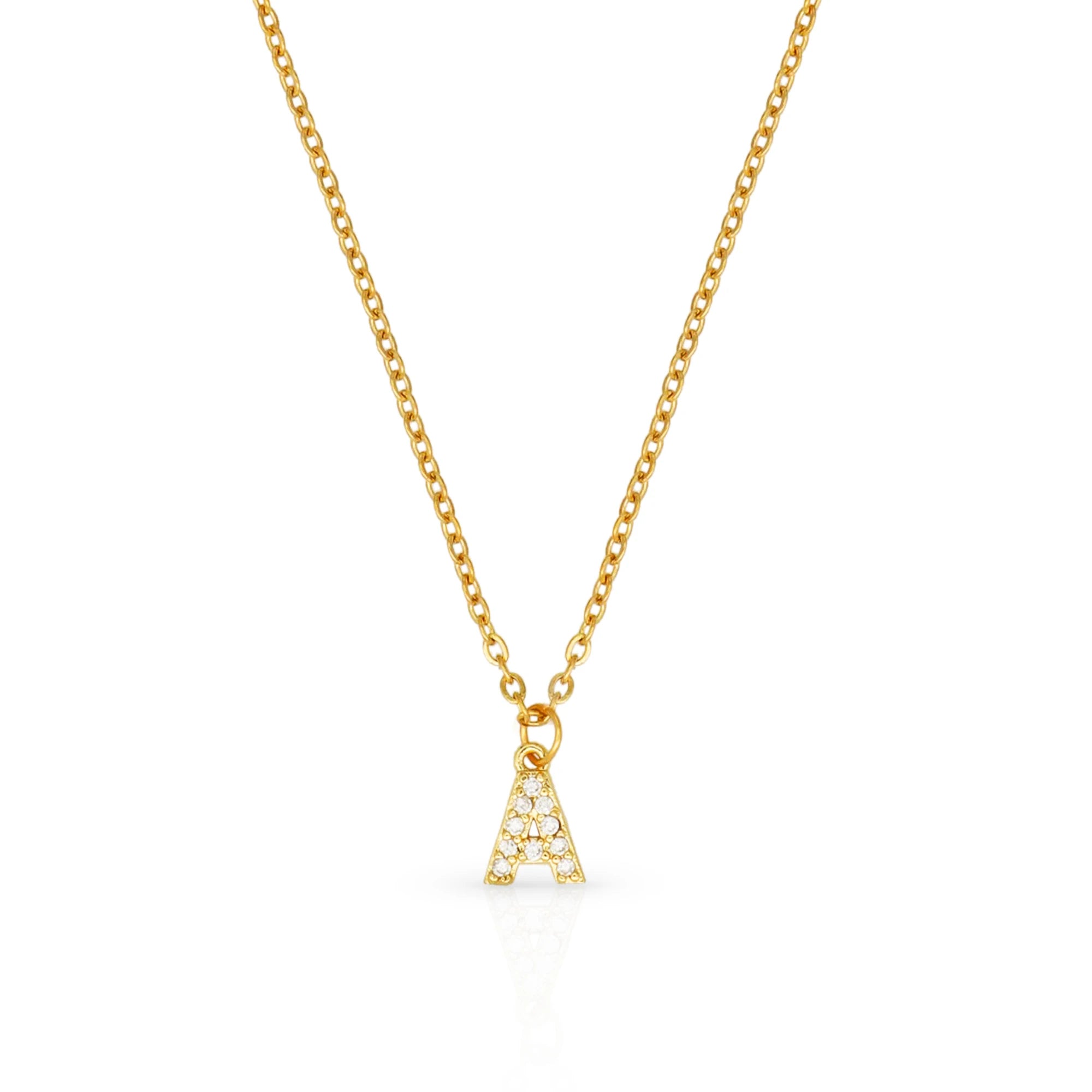 Chris April in Stock PVD Gold Plated 316L Stainless Steel Alphabet Letter Zircon Pave Pendant Charm Necklace