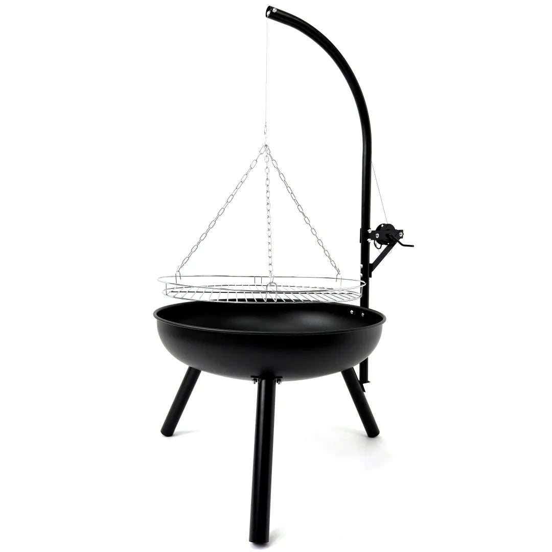 Premium Outdoor Steel BBQ Grill Tripod Fire Bowl with Swivel Grill and Grate Fire Pit for Outdoor Activities
