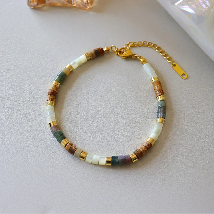 New Design  Colorful Copper and Natural Stone Bracelets Retro Classical Bracelet for Women