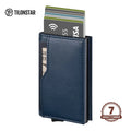 Minimalist Bi-fold Durable Man Leather Aluminum Pop up Credit Card Holders
