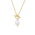 925 Sterling Silver Jewelry 18k Gold Plated OT Clasp Baroque Pearl Vintage Chunky Link Chain Choker Necklace