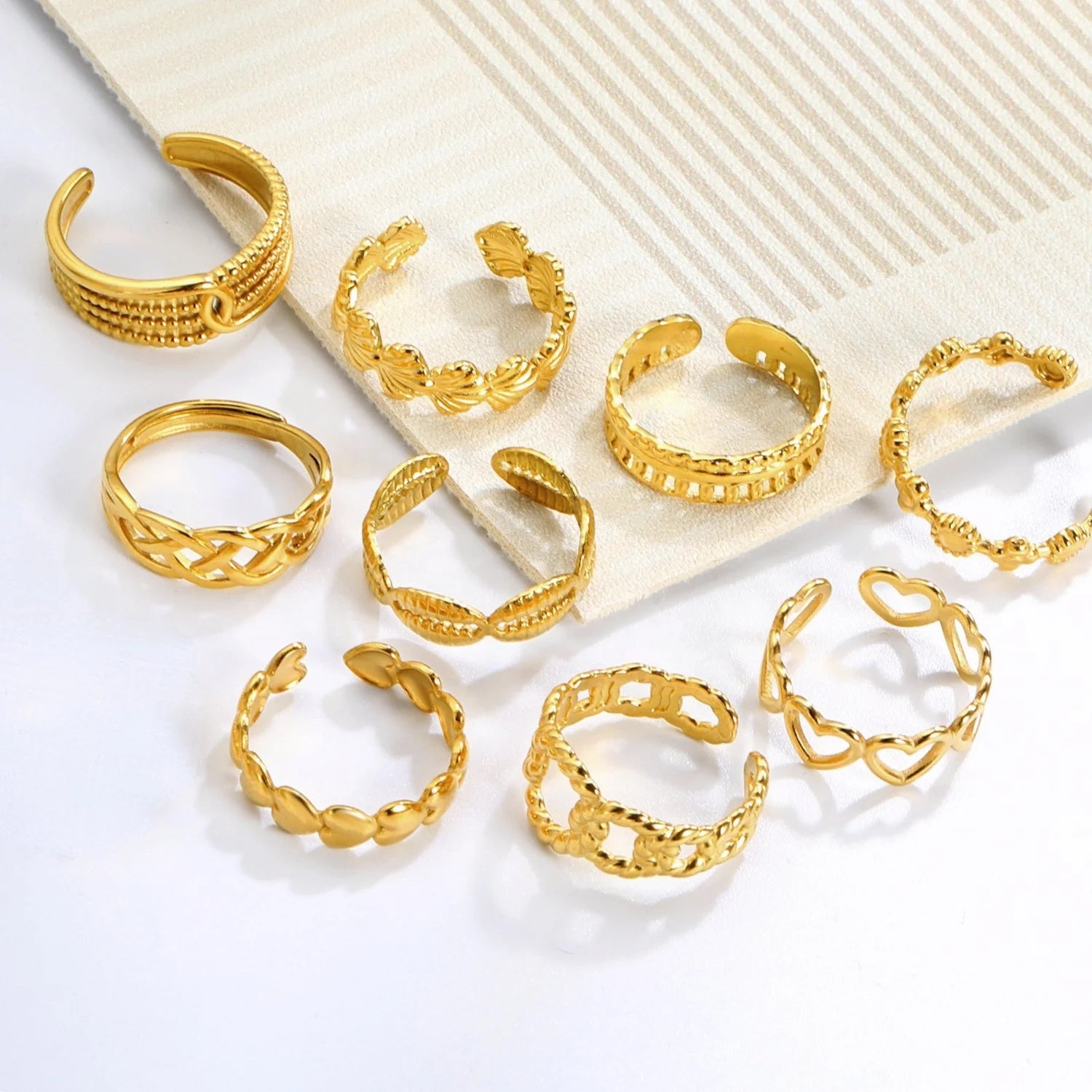 Fashion Heart Flower Shell Starfish Open Ring Waterproof 18K Gold Plated Stainless Steel Adjustable Ring for Women Jewelry