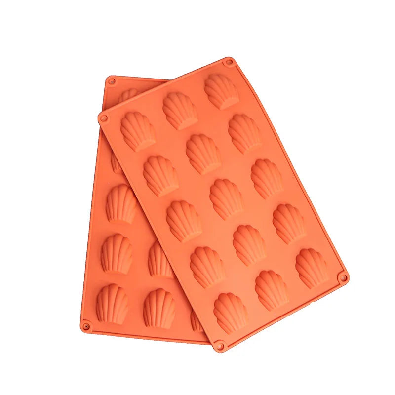 Food Contact 15 Cavity Silicone Madeleine Cake Molds Shell Shape Silicone Biscuit Mold Oven Baking Cake Pan