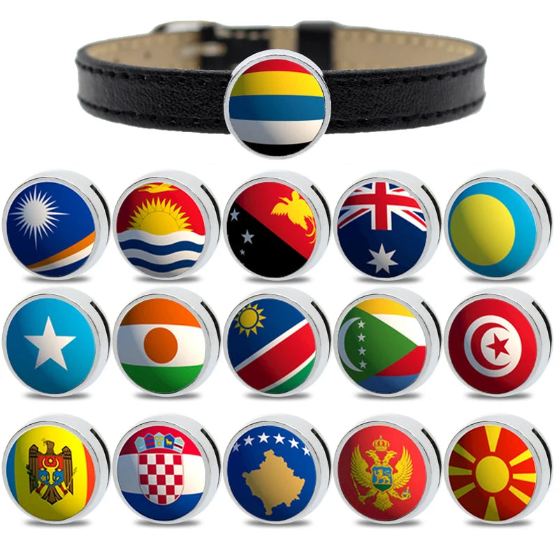 Flag 8mm Slide Charms Sticker Through Bracelet Zinc Alloy Belt Necklace Chain Hat Earring DIY Accessory Gift Cartoon Character