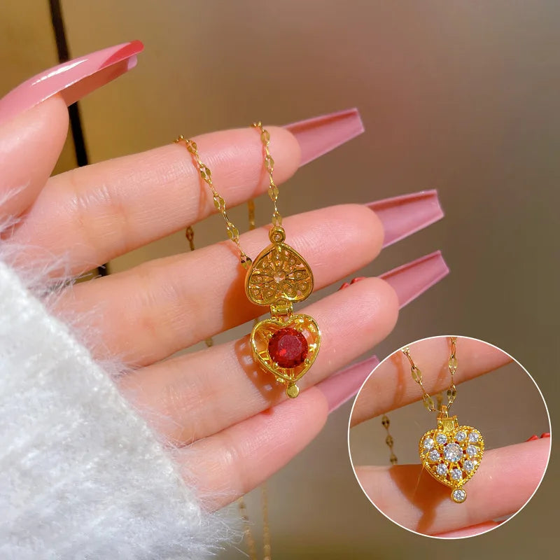 2022 Wholesale Lovely Zircon Pendant Heart Stainless Steel Necklace