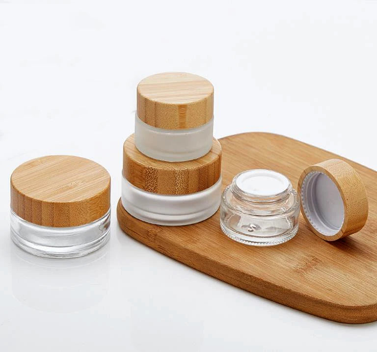 5g 15g 30g 50g 100g Empty Frosted Cosmetics Packaging Wooden Lid Glass Face Cream Jar With Bamboo Lids
