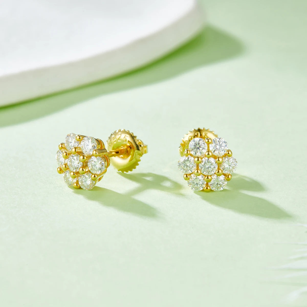 Factory Price Men's 18K Gold Plated 925 Sterling Silver Moissanite Hip Hop Screw Back Earrings