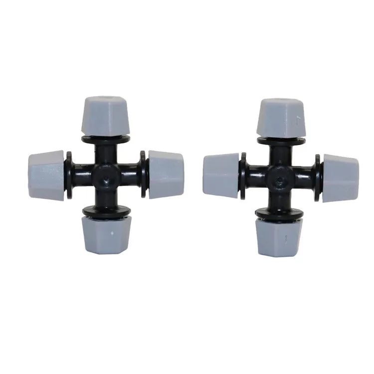 Plastic Fog Mist Nozzle 4 Head Cross Atomizing Sprinkler for Greenhouse Garden Irrigation Cooling System