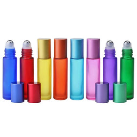 Wholesale 10ml Empty Frosted Glass Essential Oil Roller Bottle Matte Clear Amber Blue Pink Purple Glass Roll on Perfume Bottle