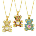 SSeeSY Hot Selling Fashion Jewelry Bear Inlaid Colorful Zircon Brass Pendant Stainless Steel Chain Necklace for Women