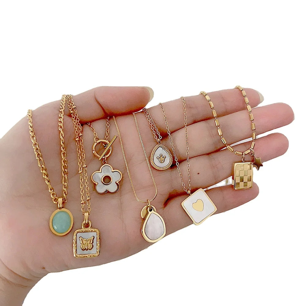 RisingMoon New Fashion Ins Style Stainless Steel Butterfly Heart Geometric Necklace for Women