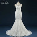 Ruolai PWD-H1083 Illusion O Neck Crystal Beading Wedding Gowns Lace Pearls Mermaid Gowns Bridal Wedding Dress