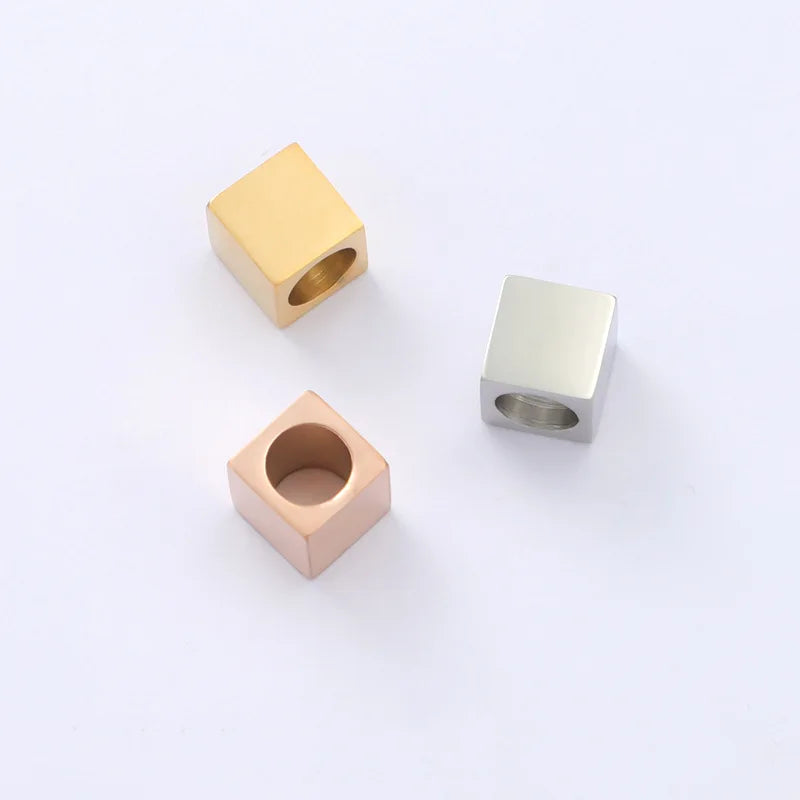 Classic 4mm 7mm 8mm Stainless Steel Blank Square Spacer Beads 18K Gold Plated Square Loose Beads for Diy Jewelry Making