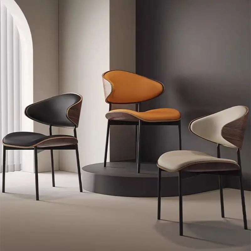 BST Vintage Restaurant Chair Pu Designer Chair Wood Leather Modern Simple Solid Wood Dining Chairs Metal Legs